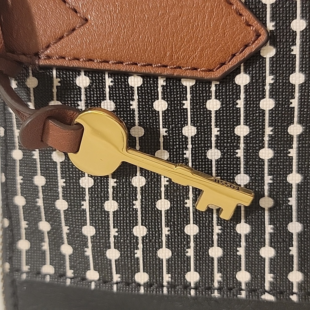 Fossil Vegan Leather Handbag Black Dotted Tote - Picture 2 of 11